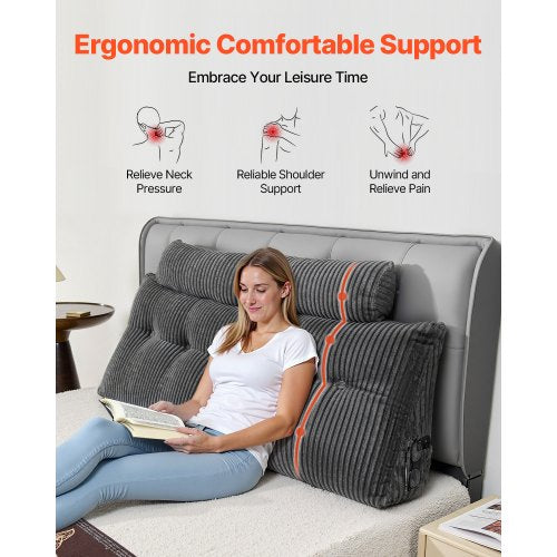 Headboard Pillow Queen Size Wedge Headboard Pillow with 2 Side Pockets and 2