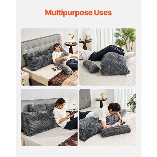 Headboard Pillow Queen Size Wedge Headboard Pillow with 2 Side Pockets and 2