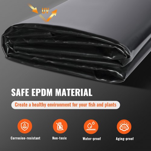 Pond Liner 10 x 15 ft 45 Mil Thickness Pliable EPDM Material Pond Skins