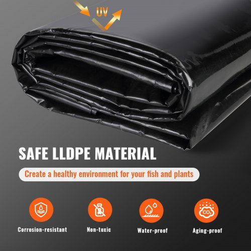 Pond Liner 10 x 13 ft 20 Mil Thickness Pliable LLDPE Material Pond Skins