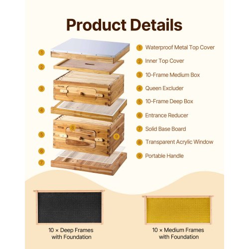 Bee Hive 20 Frame Bee Hives Starter Kit Beeswax Coated Fir Wood 1 Deep 1