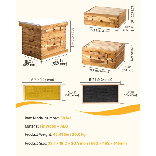 Bee Hive 20 Frame Bee Hives Starter Kit Beeswax Coated Fir Wood 1 Deep 1