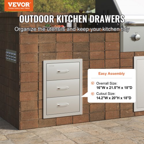 Outdoor Kitchen Drawers 16 W x 215 H x 18 D Flush Mount Triple Access
