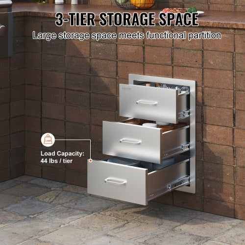 Outdoor Kitchen Drawers 16 W x 215 H x 18 D Flush Mount Triple Access