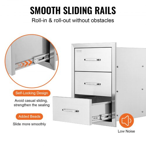 Outdoor Kitchen Drawers 16 W x 215 H x 18 D Flush Mount Triple Access