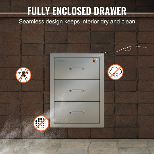 Outdoor Kitchen Drawers 16 W x 215 H x 18 D Flush Mount Triple Access