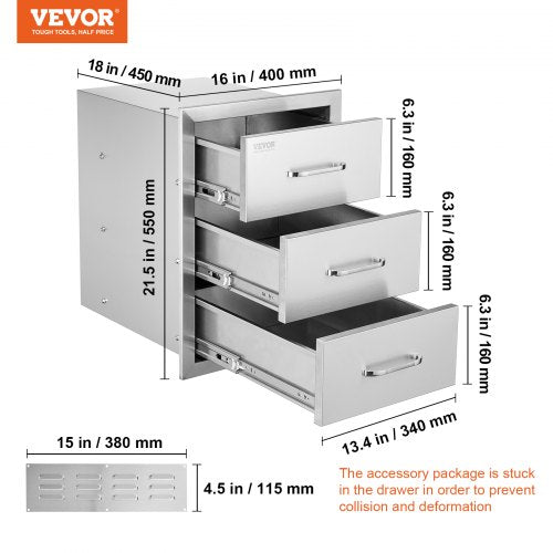 Outdoor Kitchen Drawers 16 W x 215 H x 18 D Flush Mount Triple Access