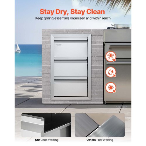 Outdoor Kitchen Drawers 15 W x 254 H x 19 D Box Frame Style Flush Mount