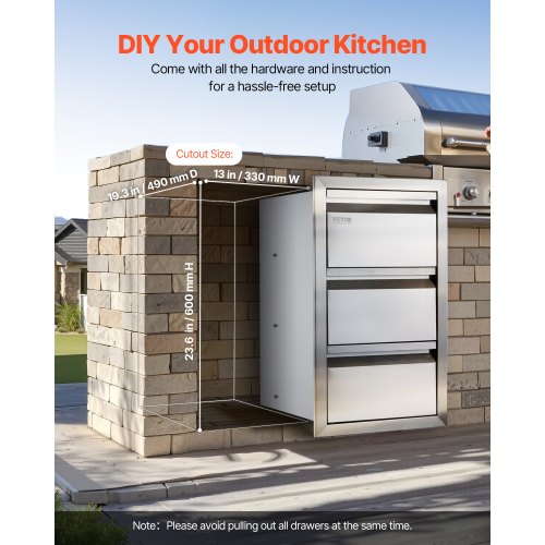 Outdoor Kitchen Drawers 15 W x 254 H x 19 D Box Frame Style Flush Mount