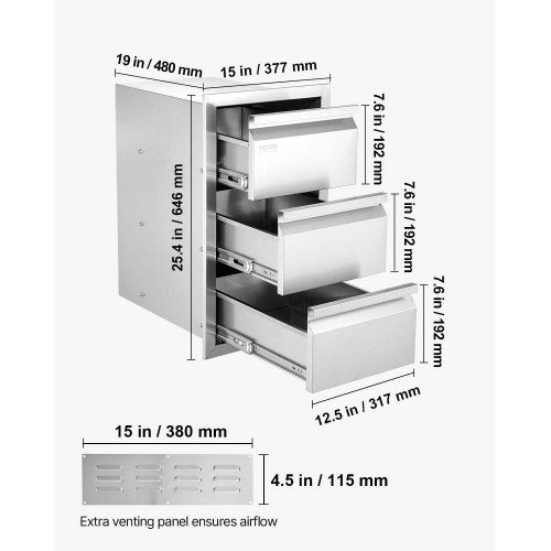 Outdoor Kitchen Drawers 15 W x 254 H x 19 D Box Frame Style Flush Mount