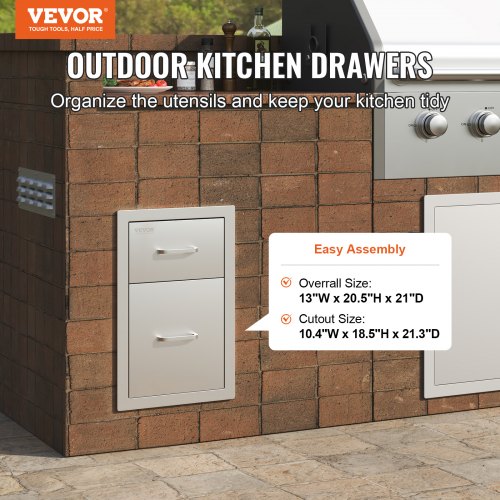 Outdoor Kitchen Drawers 13 W x 204 H x 208 D Flush Mount Double BBQ
