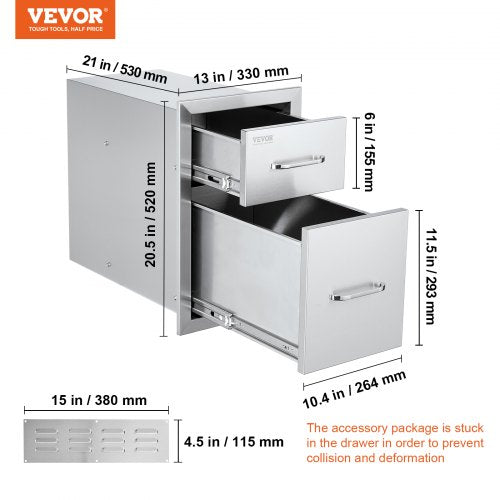 Outdoor Kitchen Drawers 13 W x 204 H x 208 D Flush Mount Double BBQ