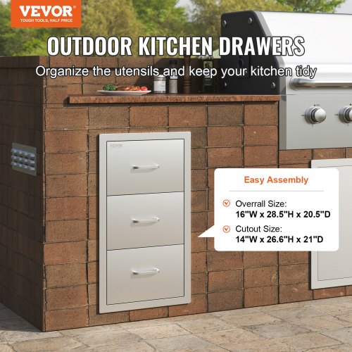 Outdoor Kitchen Drawers 16 W x 285 H x 205 D Flush Mount Triple Access
