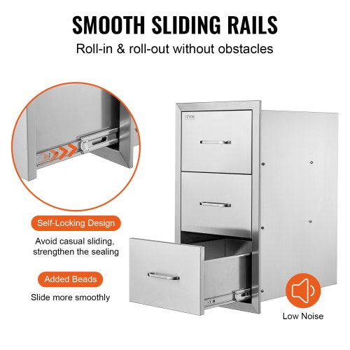 Outdoor Kitchen Drawers 16 W x 285 H x 205 D Flush Mount Triple Access