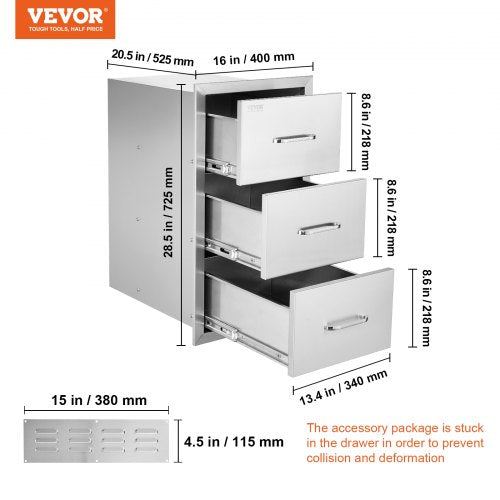 Outdoor Kitchen Drawers 16 W x 285 H x 205 D Flush Mount Triple Access