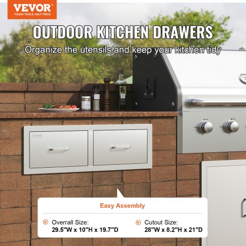 Outdoor Kitchen Drawers 30 W x 10 H x 20 D Horizontal Double BBQ Access