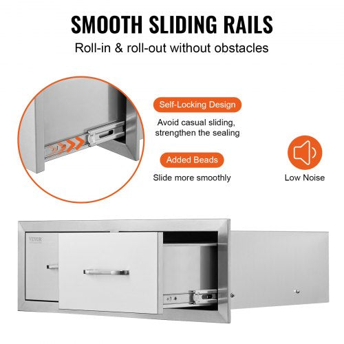 Outdoor Kitchen Drawers 30 W x 10 H x 20 D Horizontal Double BBQ Access