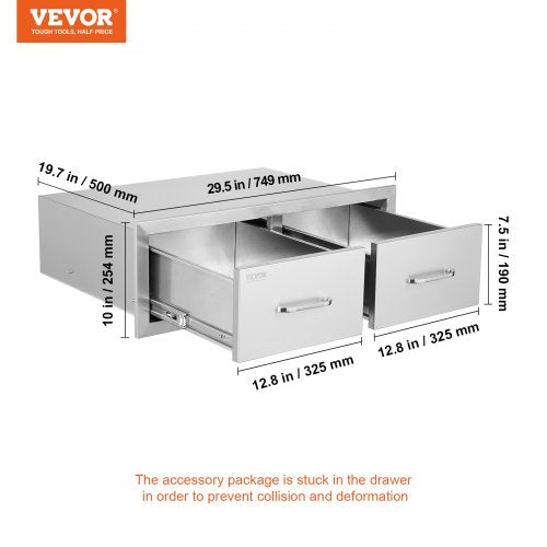 Outdoor Kitchen Drawers 30 W x 10 H x 20 D Horizontal Double BBQ Access