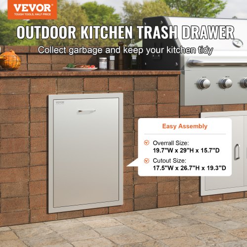 Pull Out Trash Drawer 197W x 265H Inch Outdoor Kitchen Drawers Stainless