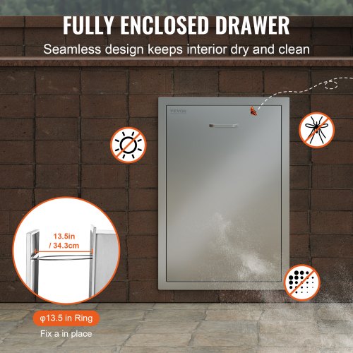 Pull Out Trash Drawer 197W x 265H Inch Outdoor Kitchen Drawers Stainless
