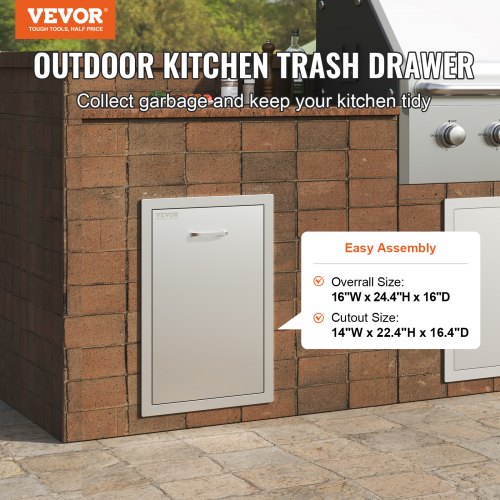 Outdoor Kitchen Propane Tank Drawer 16Wx244Hx16D Inch Stainless Steel Pull