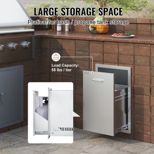 Outdoor Kitchen Propane Tank Drawer 16Wx244Hx16D Inch Stainless Steel Pull