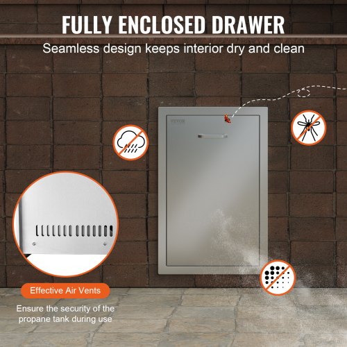 Outdoor Kitchen Propane Tank Drawer 16Wx244Hx16D Inch Stainless Steel Pull