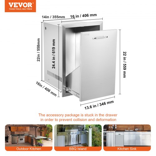Outdoor Kitchen Propane Tank Drawer 16Wx244Hx16D Inch Stainless Steel Pull