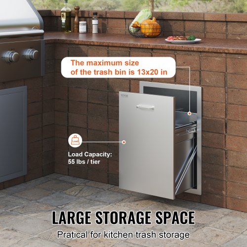 Pull Out Trash Drawer 177x228 Inch Raised Style Trash Bin with PullOut