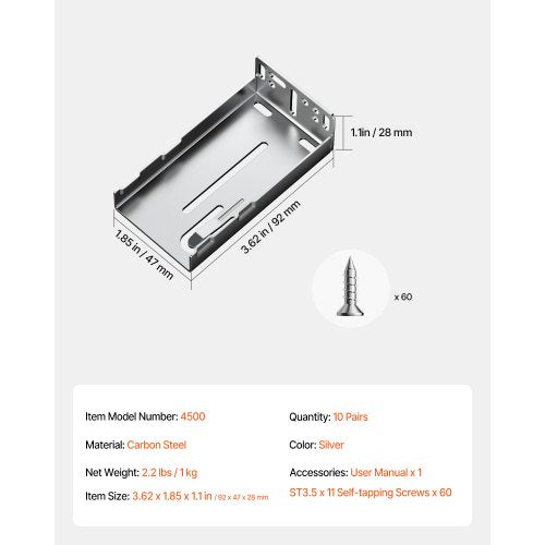 Drawer Slides Brackets 10 Pairs Drawer Rails for 100 LBS Side Mount Ball