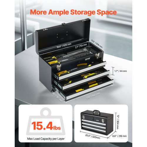 Metal Tool Box 205inch Portable Metal Tool Box with 3 Drawers Small