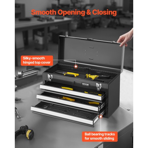 Metal Tool Box 205inch Portable Metal Tool Box with 3 Drawers Small
