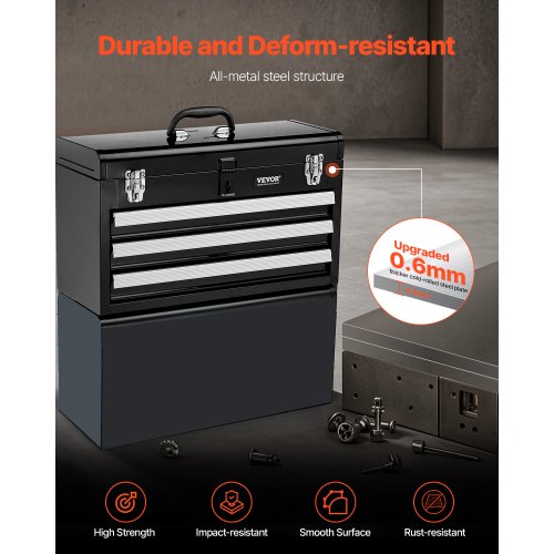Metal Tool Box 205inch Portable Metal Tool Box with 3 Drawers Small