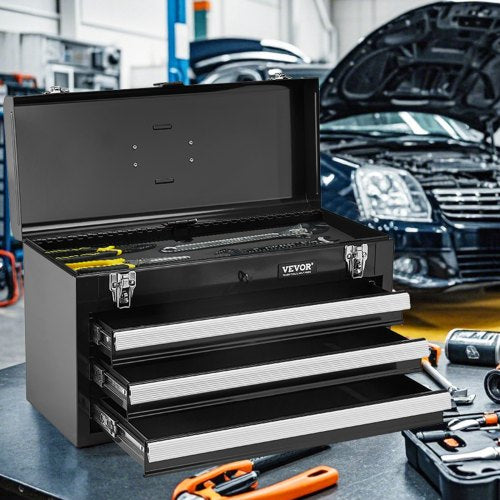 Metal Tool Box 205inch Portable Metal Tool Box with 3 Drawers Small
