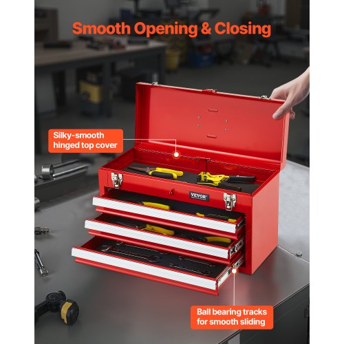 Metal Tool Box 205inch Portable Metal Tool Box with 3 Drawers Small