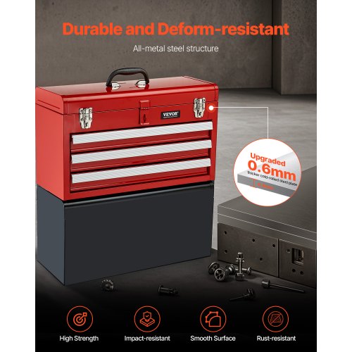Metal Tool Box 205inch Portable Metal Tool Box with 3 Drawers Small