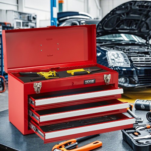 Metal Tool Box 205inch Portable Metal Tool Box with 3 Drawers Small