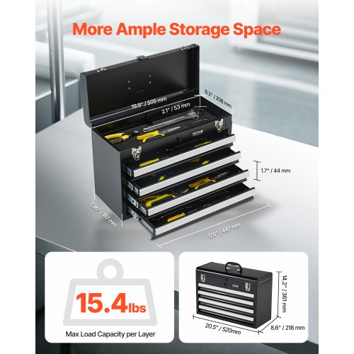 Metal Tool Box 205inch Portable Metal Tool Box with 4 Drawers Small