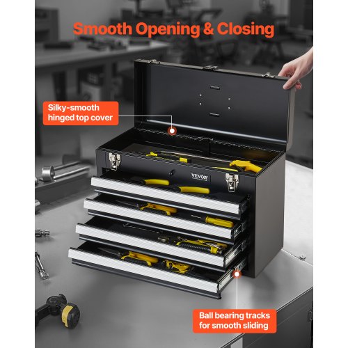 Metal Tool Box 205inch Portable Metal Tool Box with 4 Drawers Small