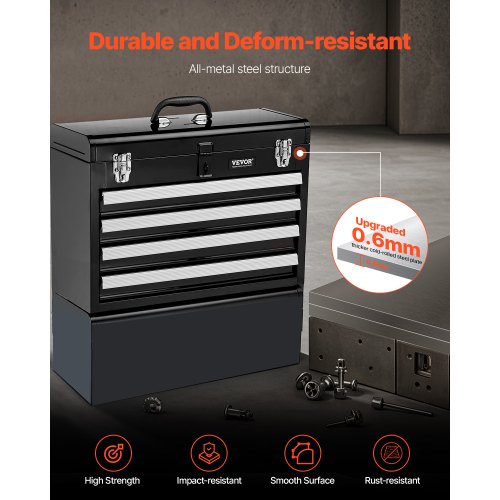 Metal Tool Box 205inch Portable Metal Tool Box with 4 Drawers Small