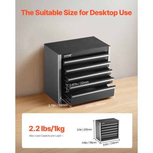 Metal Tool Box 86inch Portable Metal Tool Box with 5 Drawers Small Tool