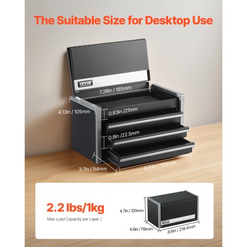 Metal Tool Box 86inch Portable Metal Tool Box with 3 Drawers Small Tool