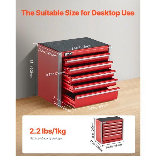 Metal Tool Box 8.6inch Portable Metal Tool Box with 5 Drawers Small Tool
