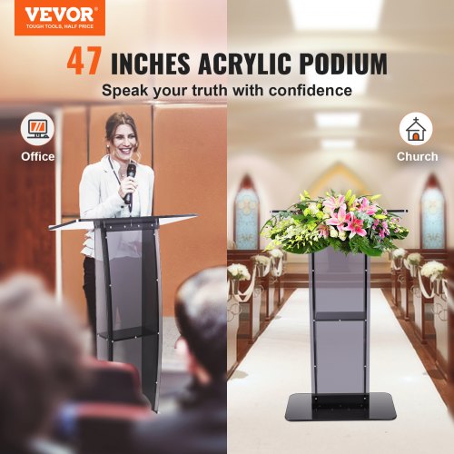 Acrylic Podium 47 Acrylic Podium Stand with Wide Reading Surface Storage