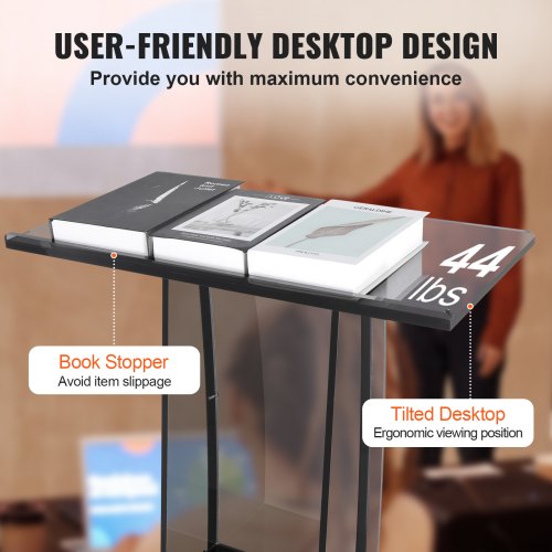 Acrylic Podium 47 Acrylic Podium Stand with Wide Reading Surface Storage