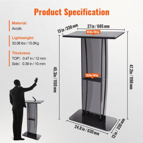 Acrylic Podium 47 Acrylic Podium Stand with Wide Reading Surface Storage
