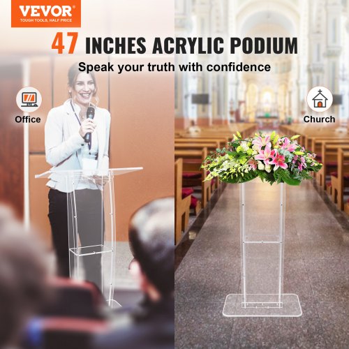 Acrylic Podium 47 Clear Acrylic Podium Stand with Wide Reading Surface