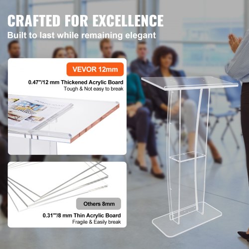 Acrylic Podium 47 Clear Acrylic Podium Stand with Wide Reading Surface
