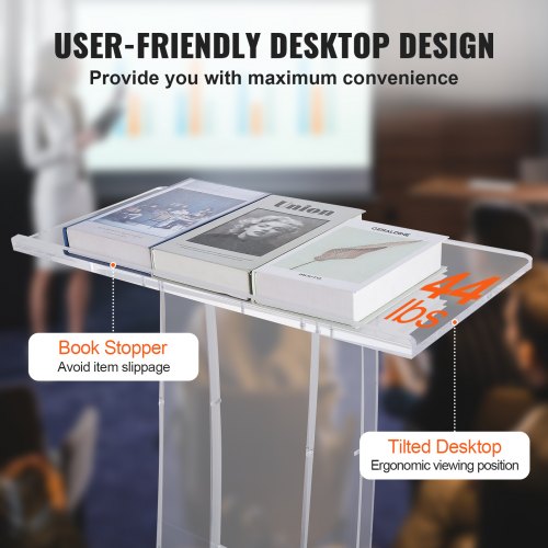 Acrylic Podium 47 Clear Acrylic Podium Stand with Wide Reading Surface