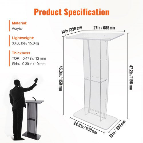 Acrylic Podium 47 Clear Acrylic Podium Stand with Wide Reading Surface